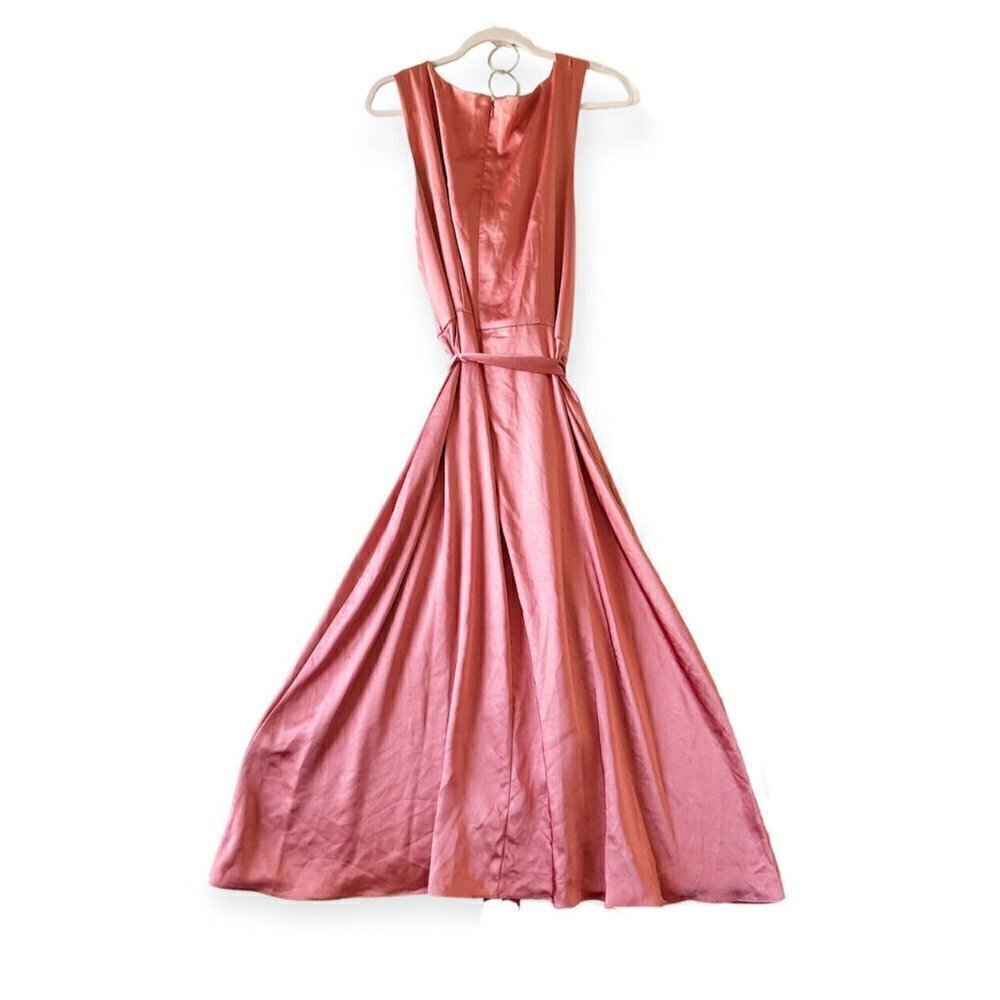NEW INC MIDI DRESS Faux-Wrap Size 14 fit and flare Tie-Waist mauve pink NWT - Picture 4 of 6